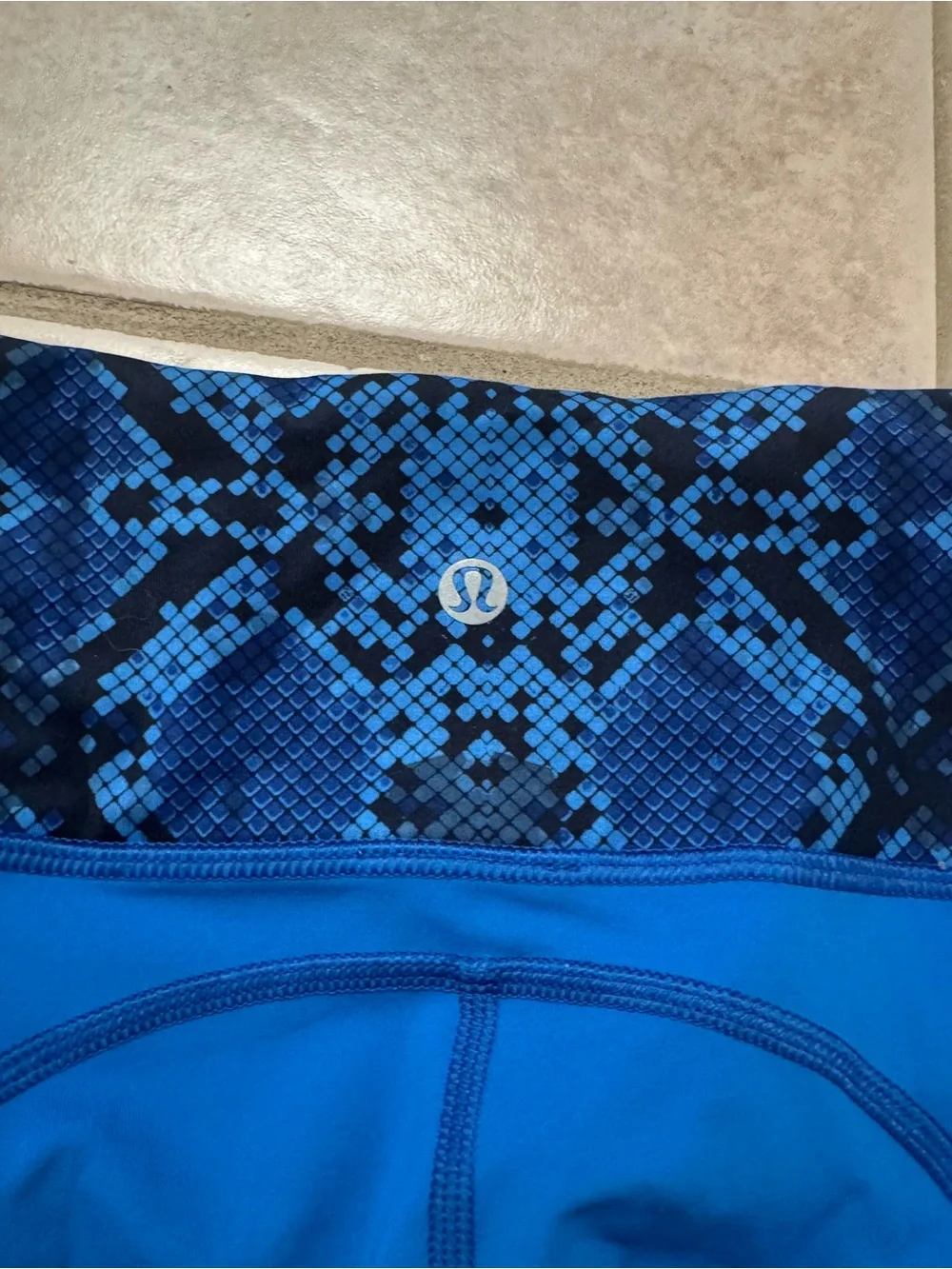 lululemon athletica Bright Blue Leggings with Snake-Print Waistband